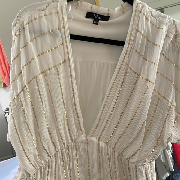 Goddess Vibes Ivory Gold Striped Dolman Sleeve Maxi Dress - Picture 11 of 12
